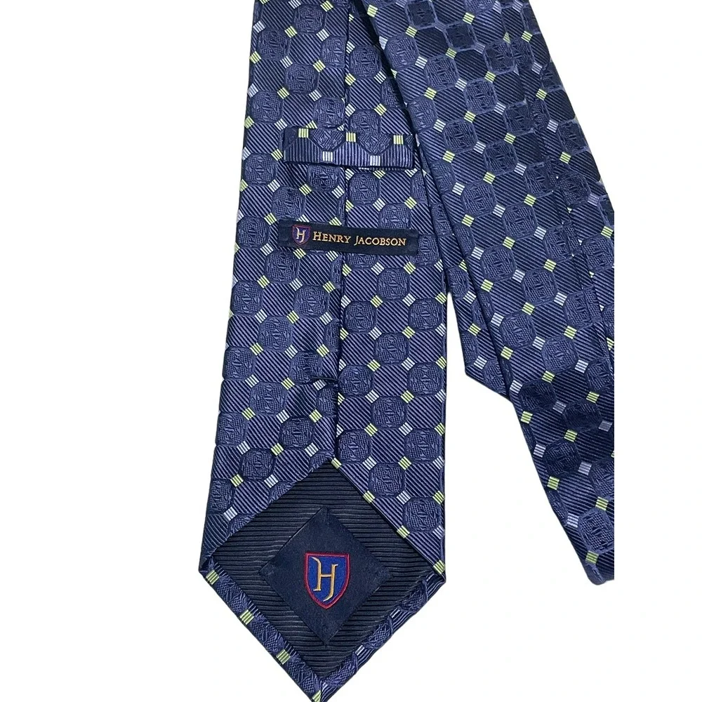 New Henry Jacobson 100% Silk Tie Blue Green Classic‎ Preppy Fast Shipping